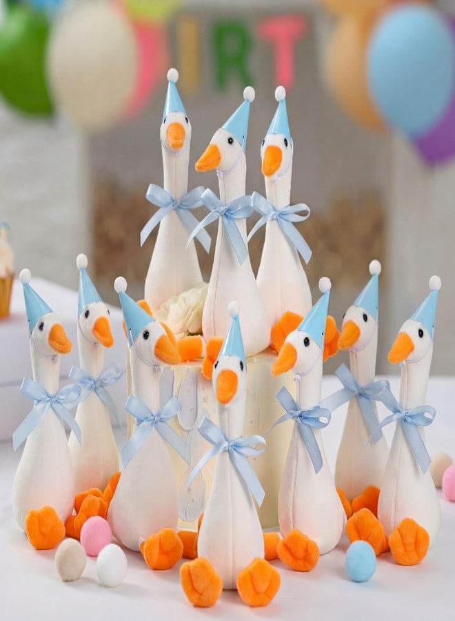 Blueweenly 12 Sets Silly Goose Birthday Decor Girl Boy 1st Adopt a Goose Party Favor Gift 7.1 Inch Plush Stuffed Animal with Mini Party Hat and Ribbon for Christmas Birthday Gift(Cute,Blue) - Image 1